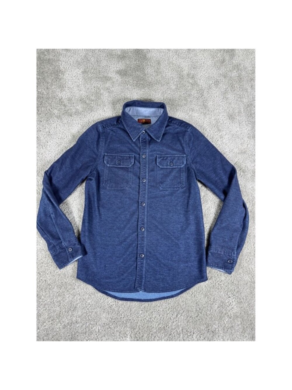7 For All Mankind Boys Indigo Blue Knit Button Down Shirt Long Sleeve Size M L